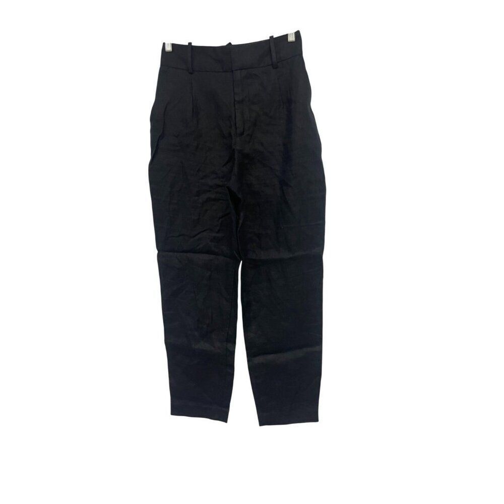 Zara Women Pants Small Black Pleated Ankle High Rise Linen Trouser 2134/710 NWOT